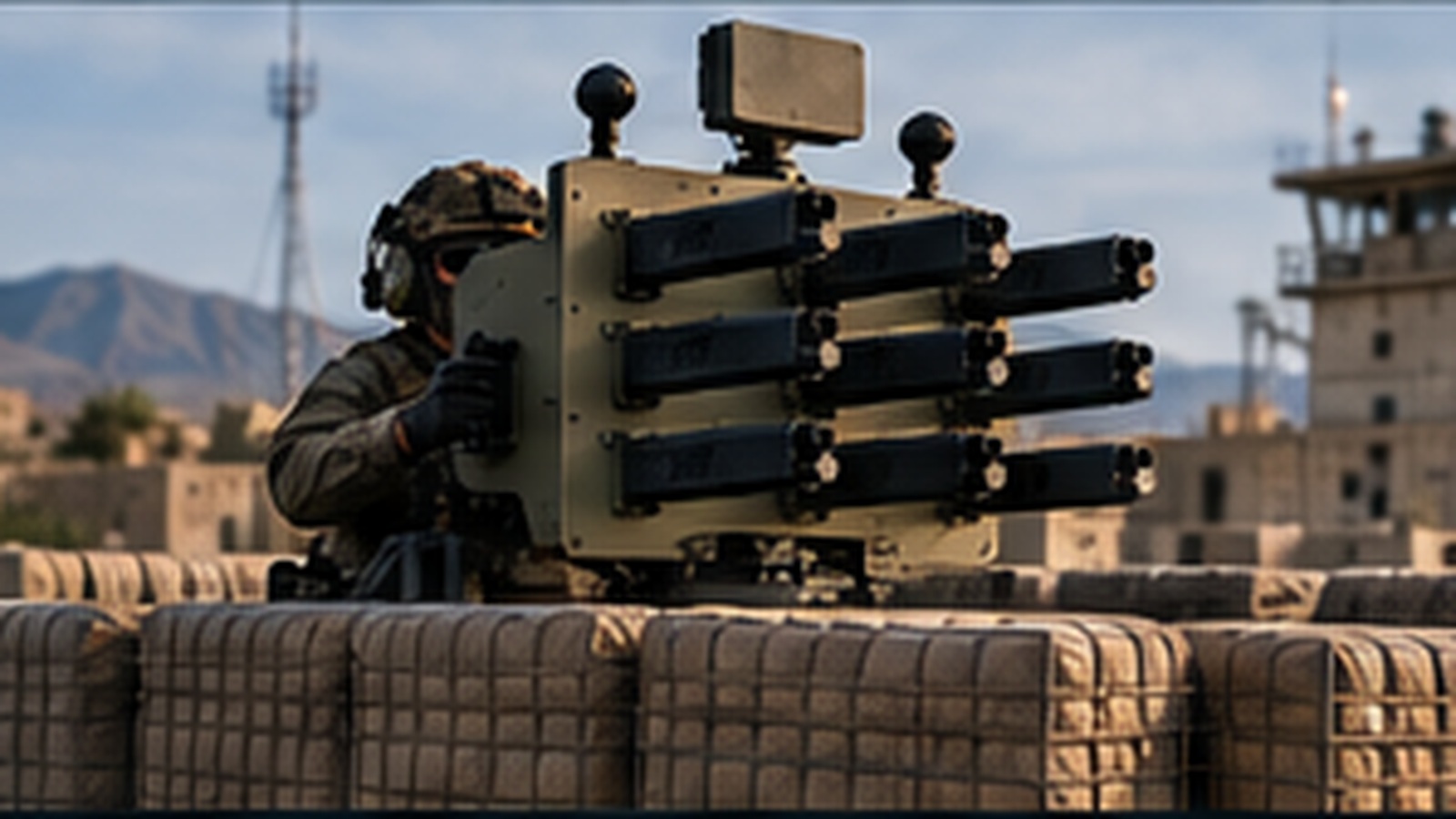 Shield-mounted SkyMoat at a fixed defensive position